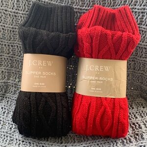 NWT J Crew Slipper Socks (Two Pairs, Black and Red) Non Slip, One Size